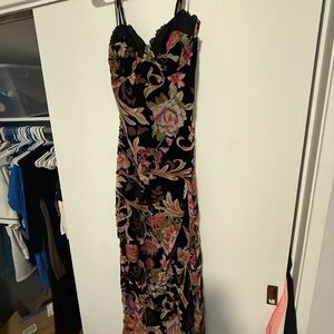 Black Floral Slip Dress with Pink and Green Accents